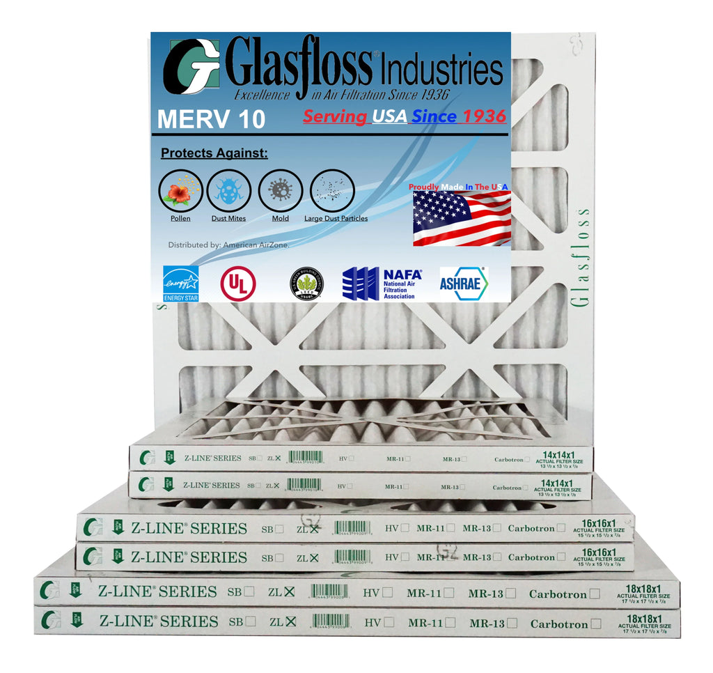 Glasfloss Air Filter 18x18x2 - 2" MERV 10 - (Pack of 12) - Pleated AC or HVAC Air Filter - Furnace Air Filter - Home or Office - Made In The .