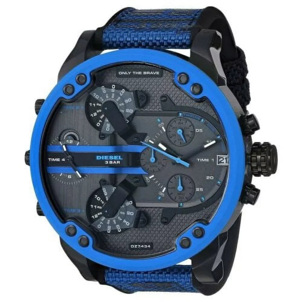 DIESEL MR. DADDY 2.0 MEN'S CHRONOGRAPH 4 TIME NYLON BLUE BLACK WATCH DZ7434 NEW