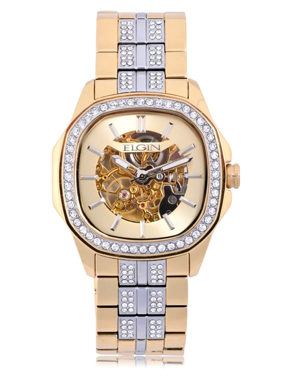 Elgin Adult Male Watch with Allow Case and Brass Bezel in Gold with Czech Stones (FG180018)