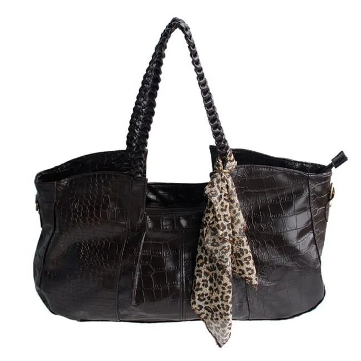 XXK177-COFFEE Charm Beauty Coffee Leatherette Double Handle Handbag Shoulder Bag Satchel Bag with A scarf