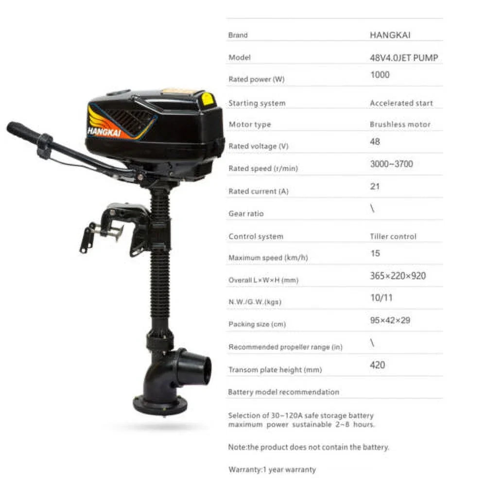 48V 1000W Electric Brushless Trolling Outboard Motor Fishing Ship Engine