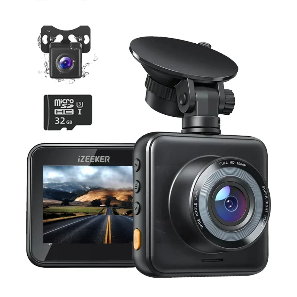 iZEEKER Dash Cam Front and Rear, 1080P FHD Dual Car Camera with SD Card, Dash Camera for Cars with Accident Recording, Parking Monitor, Night Vision, WDR