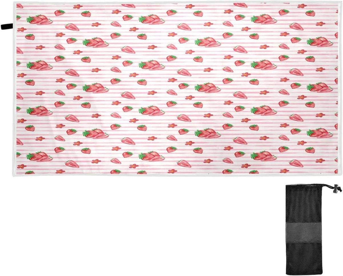 Bestwell Red Strawberry Pink STRI Beach Towel Oversized Towel Blanket, Thin Lightweight Microfiber Sand Free Quick Dry Towel, 30”X60” Multipurpose Pool Bath Yoga Swim Shower Towel