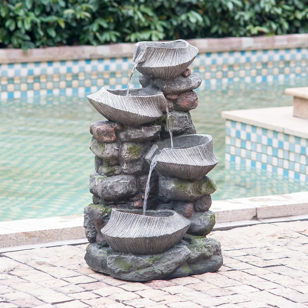 Stone Water Fountain with LED Lights - 1 - 35.2 - Experience the tranquility of cascading water