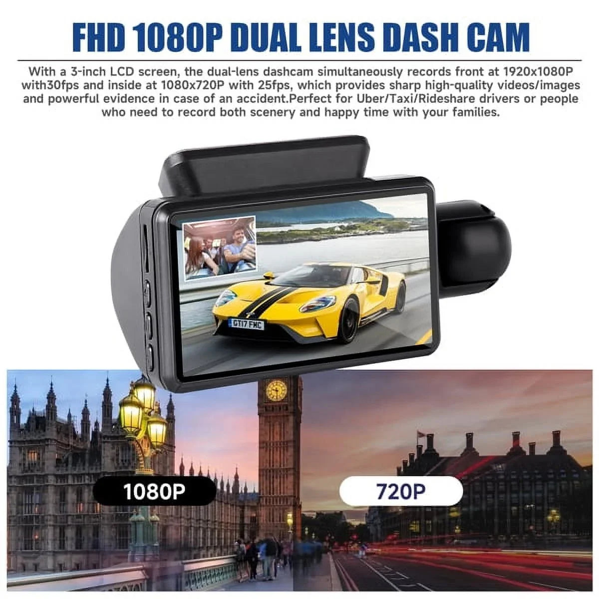 SYTHERS 1080P Dash Cam Night Vision Dash Camera Front and Rear 170° Wide Angle Loop Recordin G-Sensor