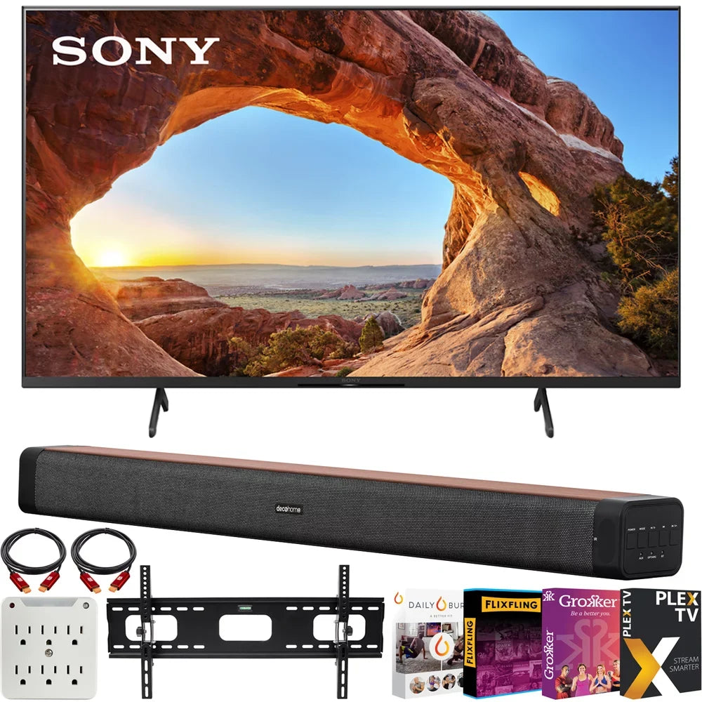 Sony KD50X85J 50" X85J 4K Ultra HD LED Smart TV (2021 Model) Bundle with Deco Home 60W 2.0 Channel Soundbar w/subwoofer + Wall Mount Kit + Premiere Movies Streaming 2020 + 6-Outlet Surge Adapter