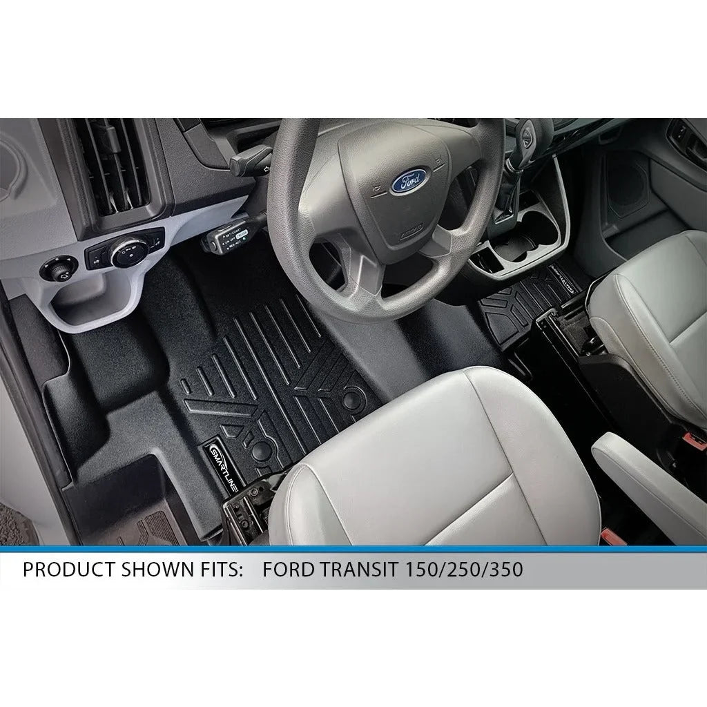 SMARTLINER Floor Mats 1st Row 1 Piece Full Wrap Liner Black Compatible With 2015-2019 Ford Transit 150/250/350 (No Transit Connect)