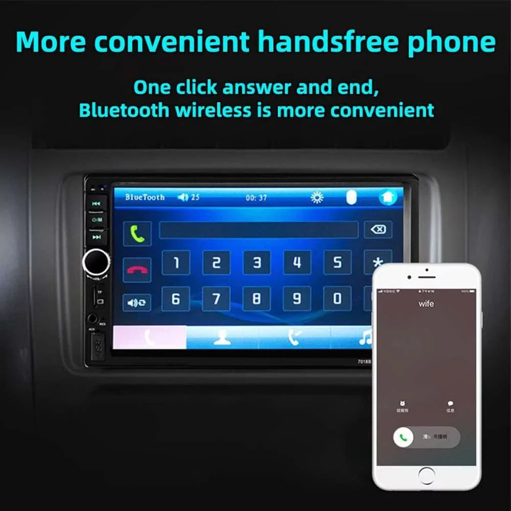 Car Radio Double Din Car Stereo 7 Inch Touch Screen with Bluetooth Mirror Link USB FM Radio Audio Receiver with Backup Camera and Remote Control