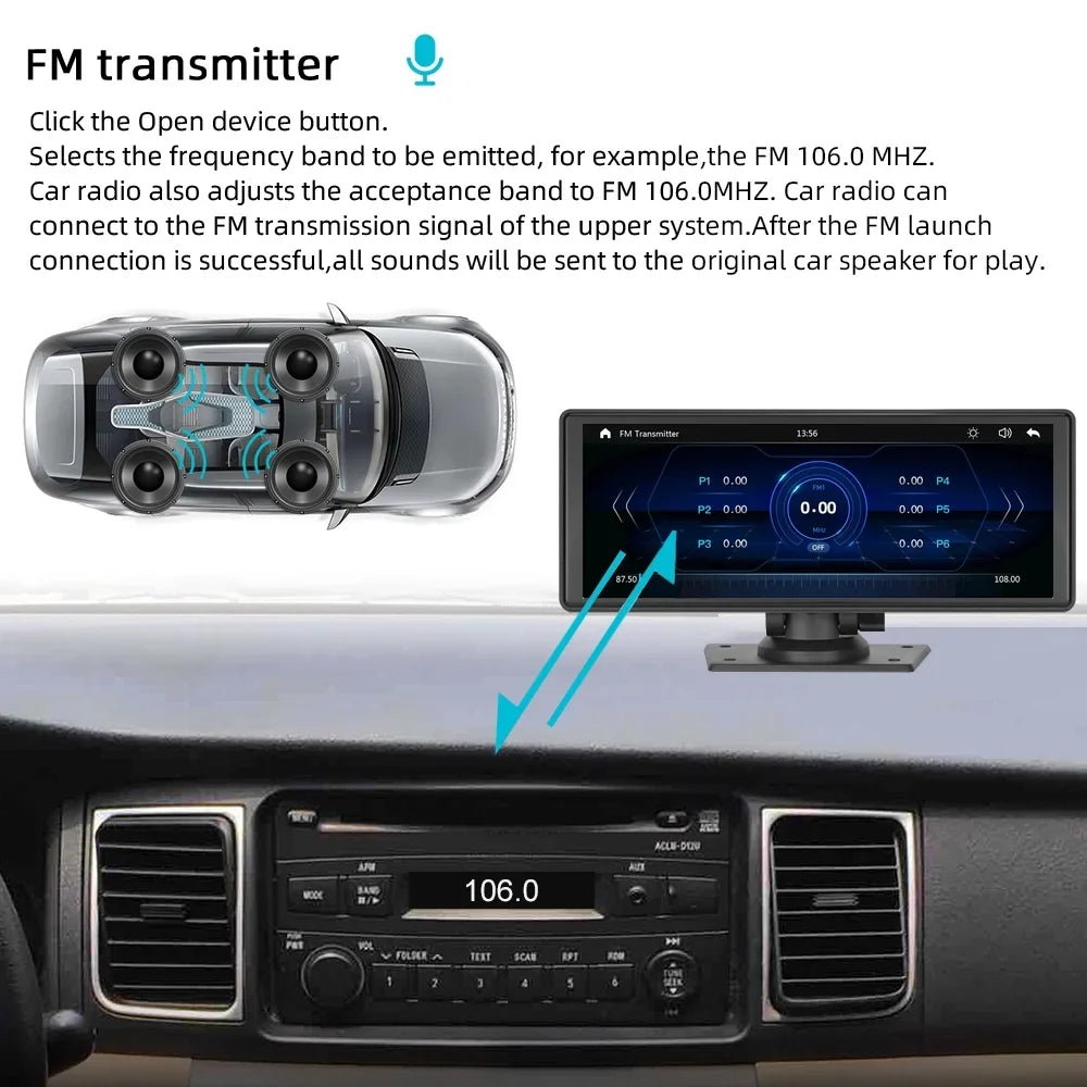 Polarlander 9.3" Wireless Carplay & Android Auto Portable Car Stereo, Front Dash Cam, Backup Camera, Bluetooth Hands-Free Calling, HD IPS Touchscreen,Supports Most Cars