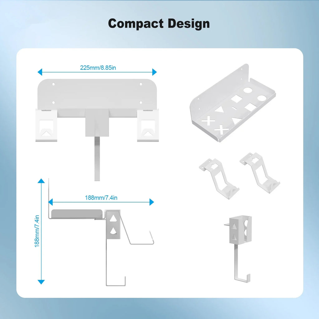 Durable Iron Wall Mount Bracket Set for PS5 Slim Space-Saving, Secure, and Convenient Storage with Dual Charging Cable