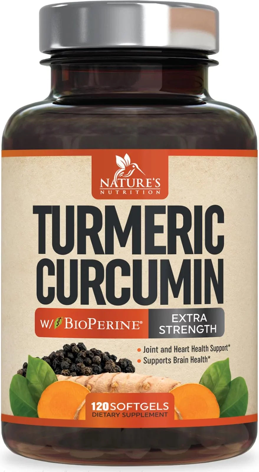Turmeric Curcumin with BioPerine 95% Standardized Curcuminoids 1500mg Black Pepper Extract for Max Absorption, Premium Joint Support, Nature's Tumeric Herbal Supplement, Non-GMO, Vegan - 120 Capsules