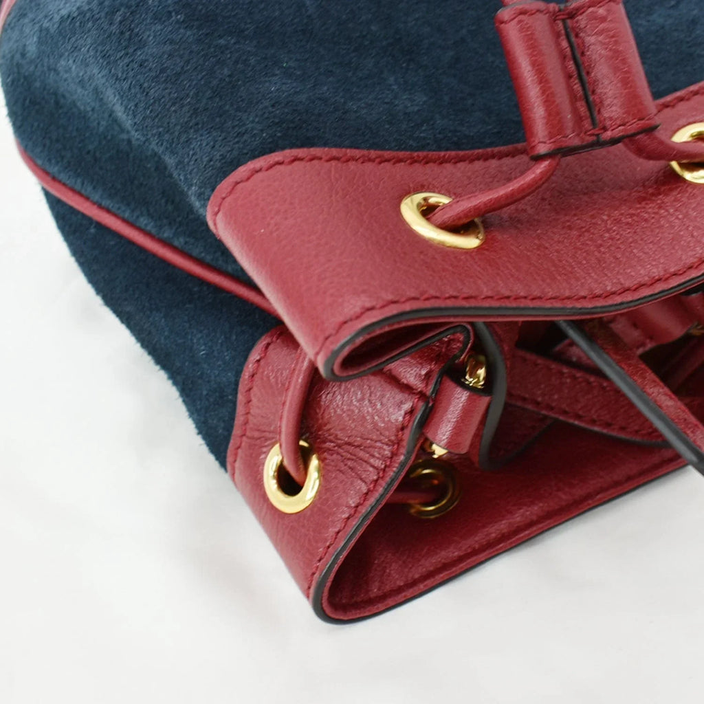 Pre-owned GUCCI Ophidia Mini Leather Trimmed Suede Bucket Bag Blue 550620