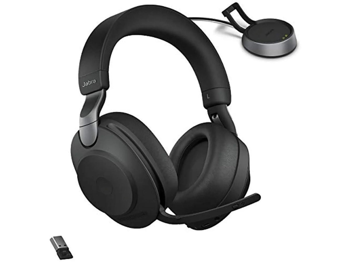 Jabra Evolve2 85 UC Wireless Headphones with Link380a, Stereo, Black - Wireless Bluetooth Headset for Calls and Music, 37 Hours of Battery Life, Advanced Noise Cancelling Headphones