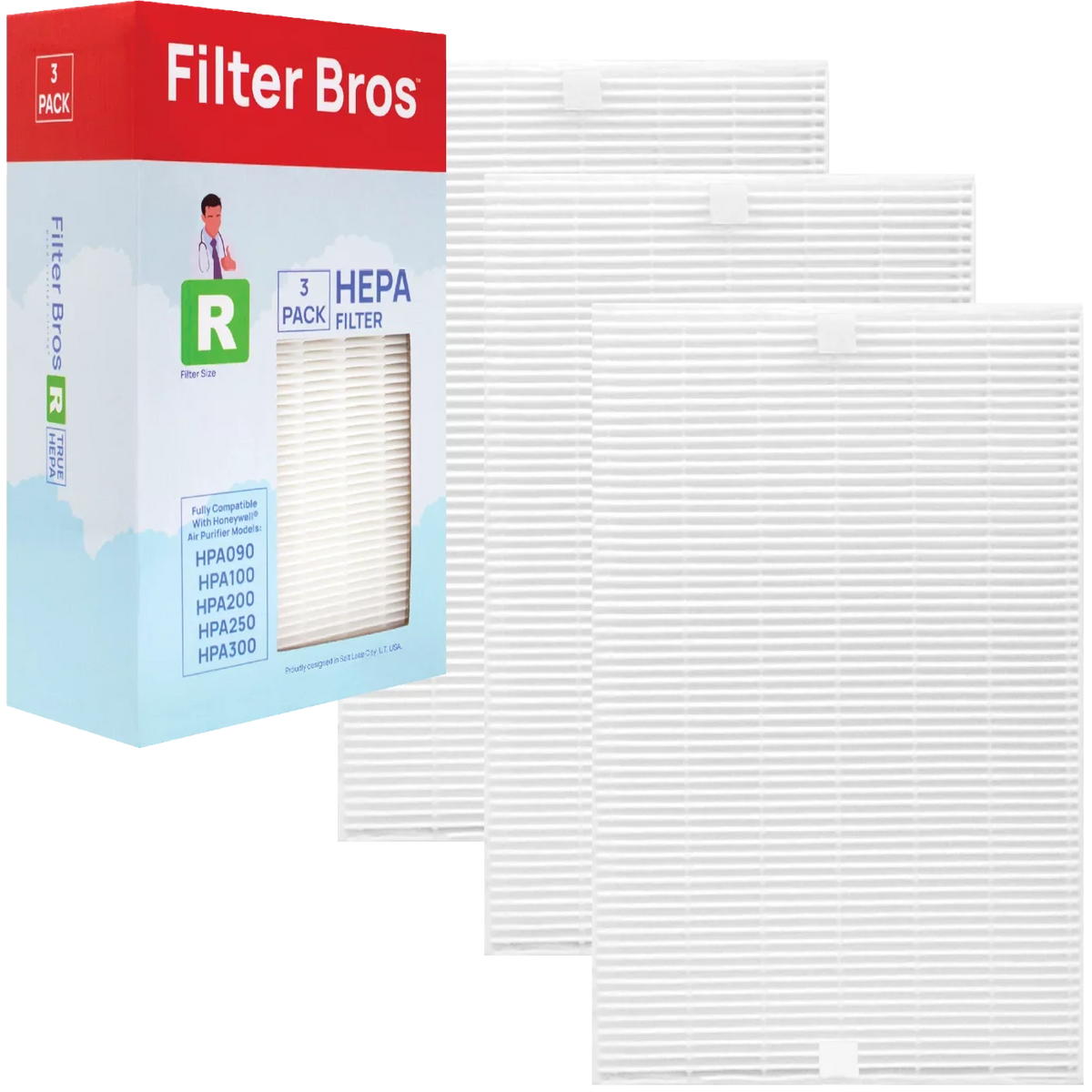 Filter Bros HRF-R3 Compatible With Honeywell HEPA Air Purifier Filter R Replacement for HPA 090, 100, 200, 300, and 3000, 5000 Series Machines