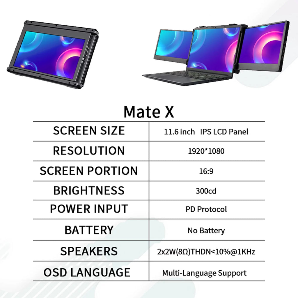GTMEDIA Mate X 11.6-inch Portable Dual Screen Monitor for Laptop - Full HD IPS Display, Easy Setup and Versatile Usage