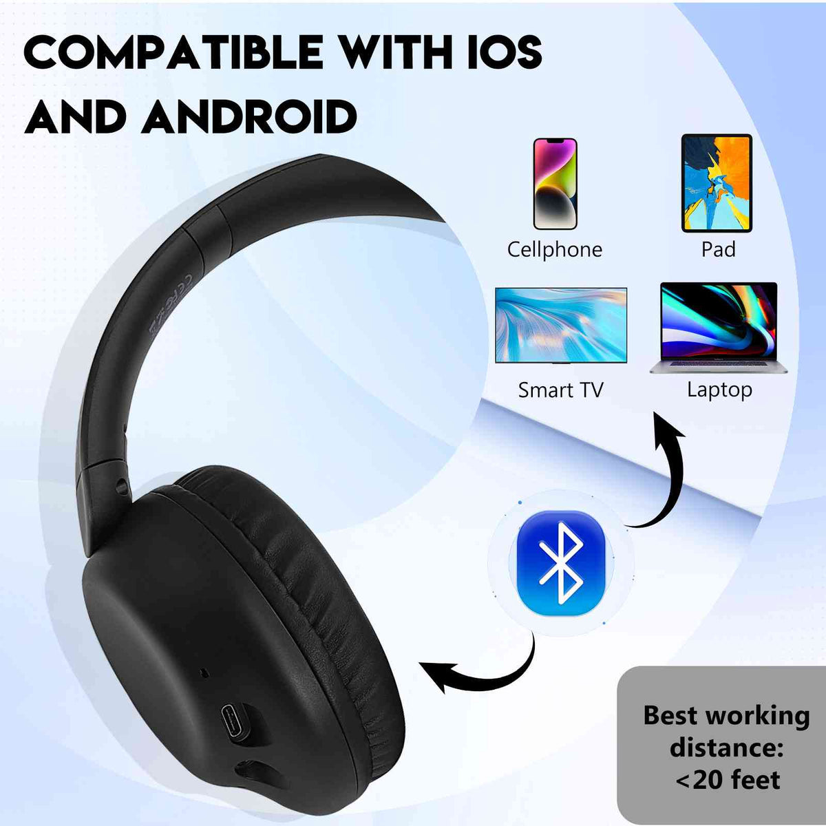UrbanX Perfect Comfort 955 II Overhead Wireless Bluetooth Headphones For Asus Zenfone 5z ZS620KL Noise-Cancelling, with – Black