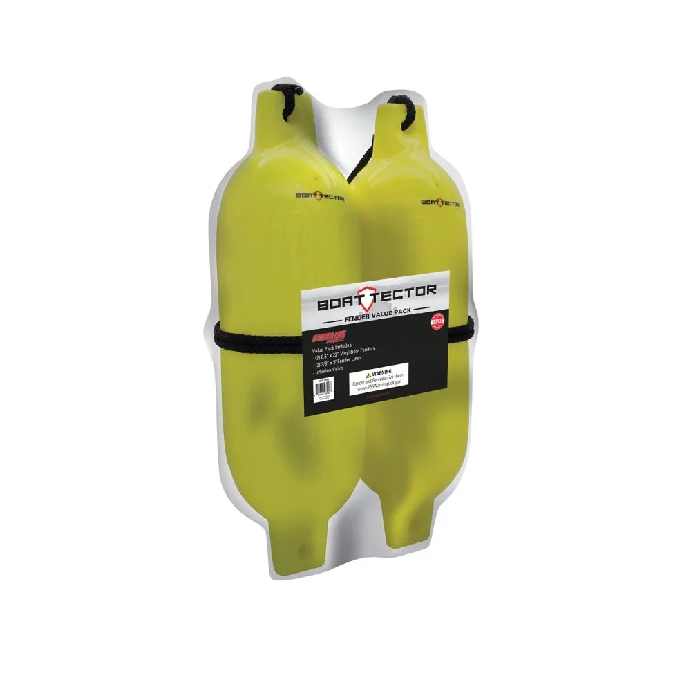 Extreme Max 3006.7599 Craft Inflatable Fender Value 2-Pack - 6.5" x 22", Neon Yellow
