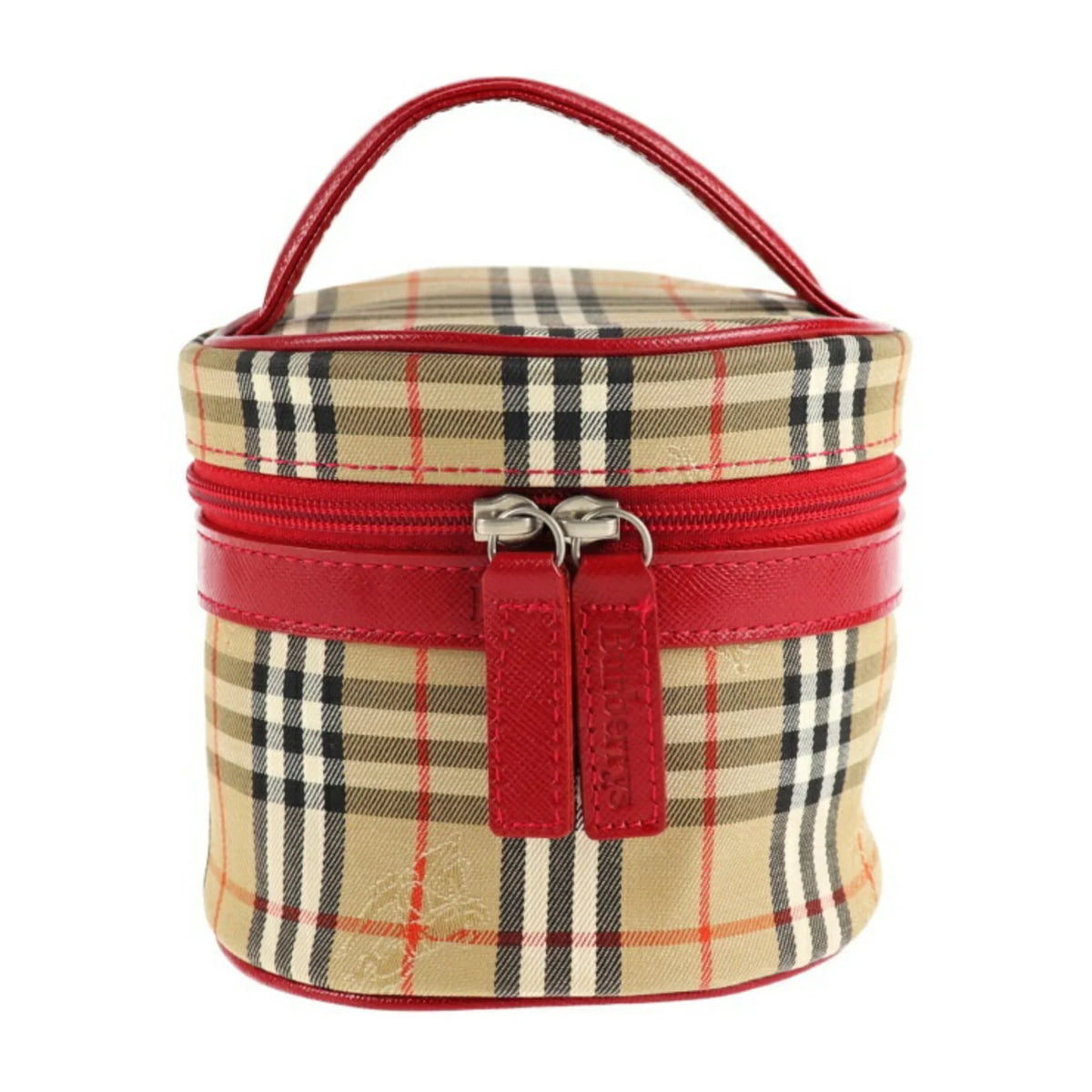 Pre-Owned Burberrys Burberry Vanity Handbag Canvas Leather Beige Red Haymarket Plaid Accessory Case (Good)