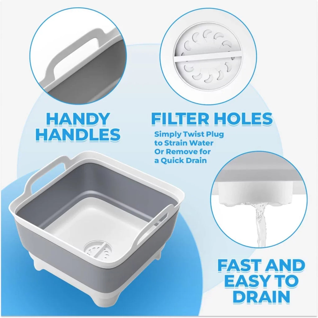 Imoment 2.4 Gal(9L) Collapsible Dish Tub Portable Sink,Folding Laundry Tub,Washing Basin with Draining Plug(Gray)