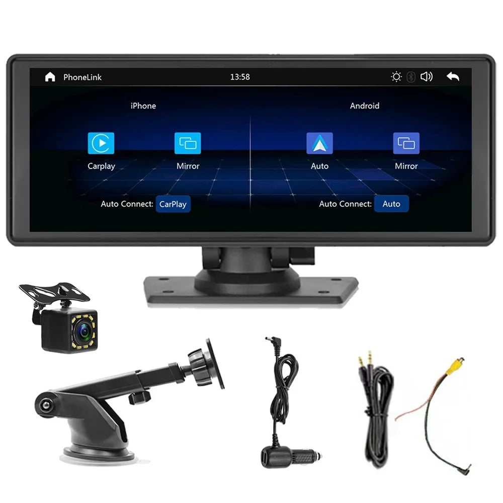 Polarlander 9.3" Wireless Carplay & Android Auto Portable Car Stereo, Front Dash Cam, Backup Camera, Bluetooth Hands-Free Calling, HD IPS Touchscreen,Supports Most Cars