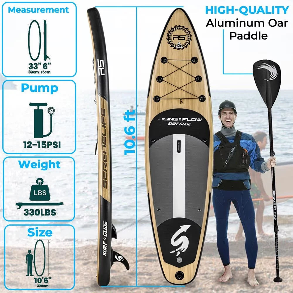 SereneLife Inflatable Stand-up Paddle Board (6 inches Thick) accessories & Carry Bag, Brown