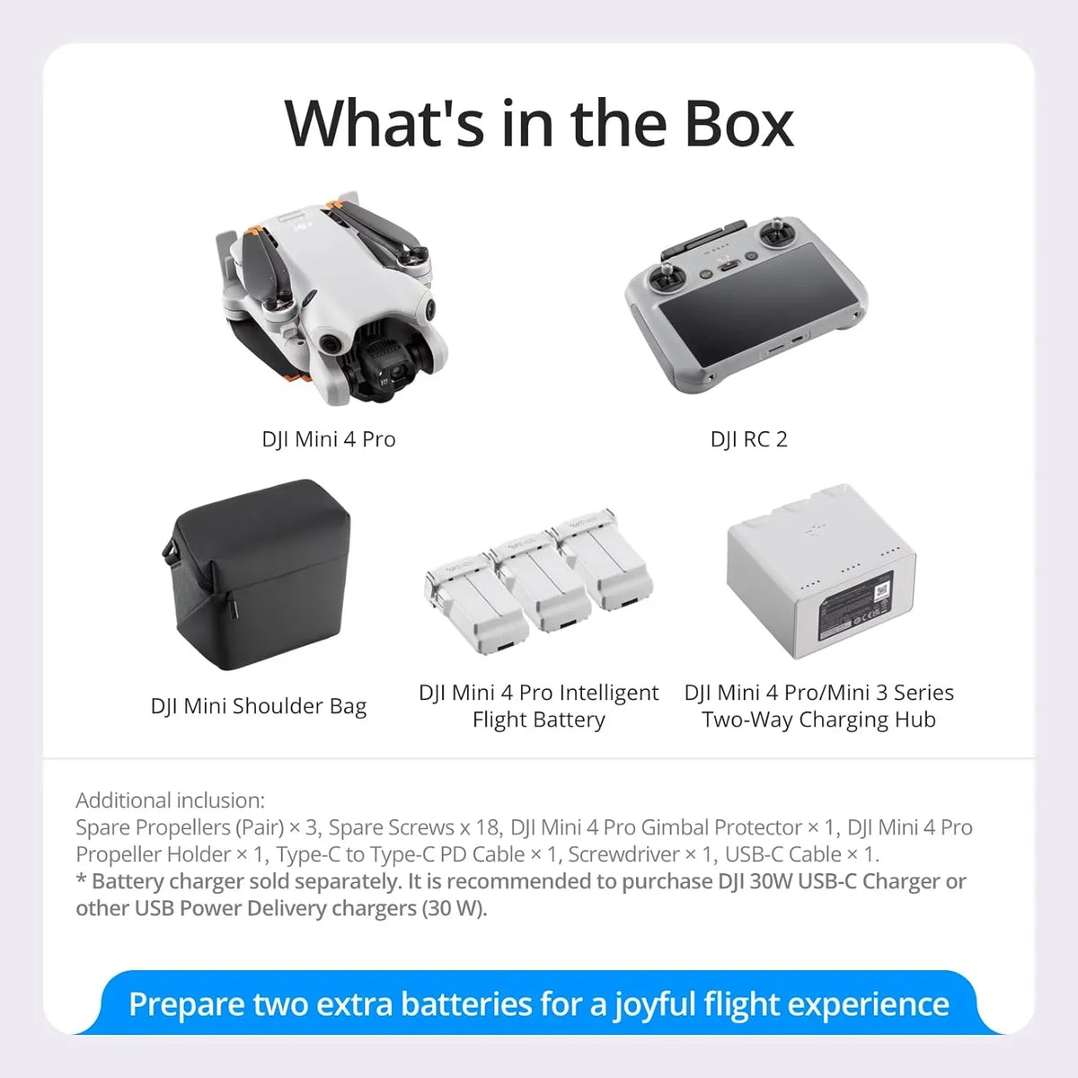 DJI Mini 4 Pro Folding Drone with RC 2 Remote (With Screen) Fly More Combo, 4K HDR Video, Under 249g, Omnidirectional Sensing, 3 Batteries Bundle with 3 Year CPS Extended Warranty & Accessories