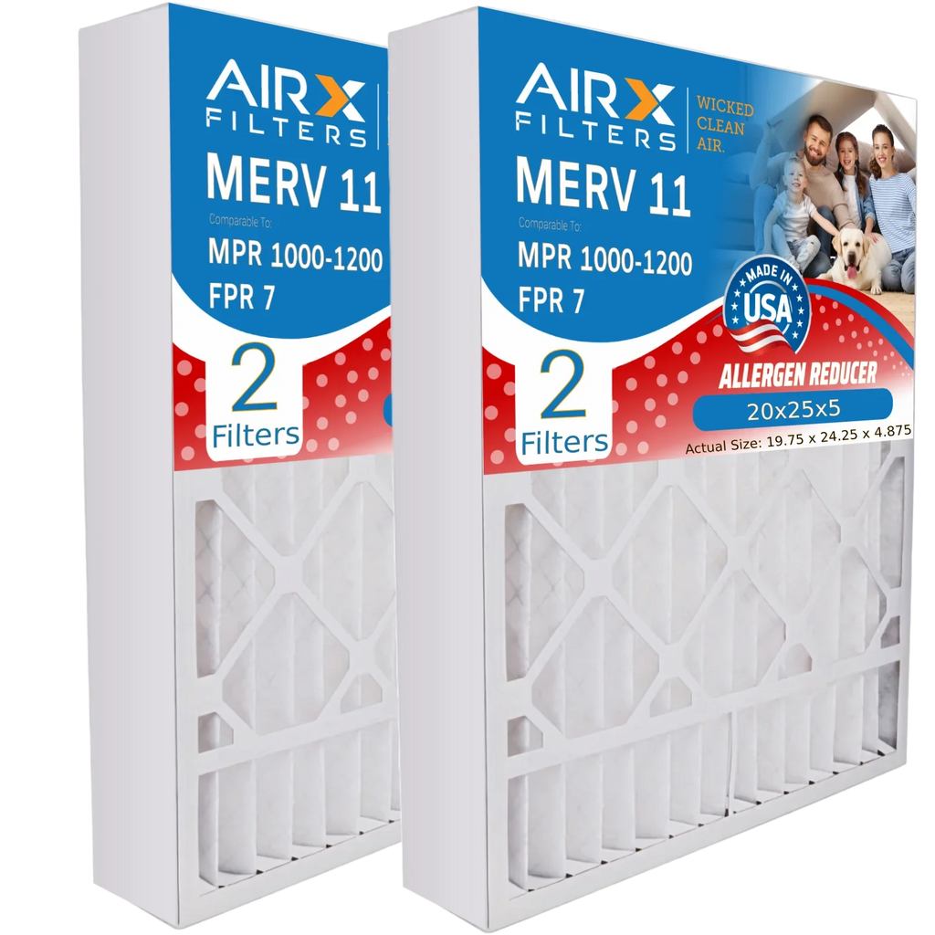 20x25x5 Air Filter MERV 11 Comparable to MPR 1000, MPR 1200 & FPR 7 Compatible with Air Bear 255649-102 Premium Made 20x25x5 Furnace Filter 2 Pack by AIRX FILTERS WICKED CLEAN AIR.