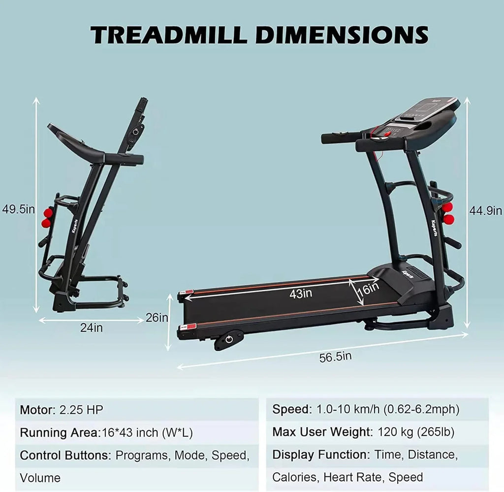 Foldable 16.5 Inch Fitness Portable Treadmill With Bluetooth Connectivity, LCD Display, And Tracking Apps For Home Gym Equipment, Black