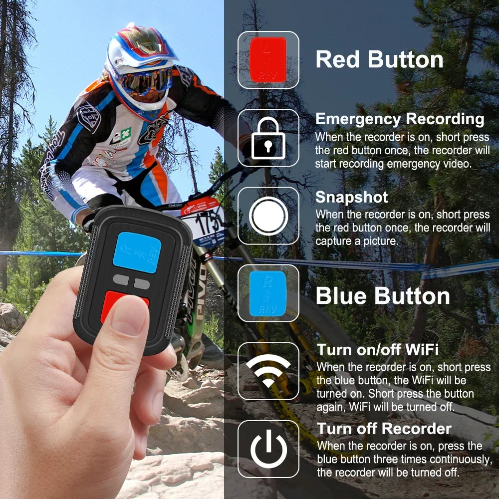 VSYSTO WiFi Helmet Camera with Remote Control, HD 1080P Bicycle Camera Waterproof Portable 150° Wide Angle Night Vision Lens Action Camera DVR, Loop Recording, G-Sensor