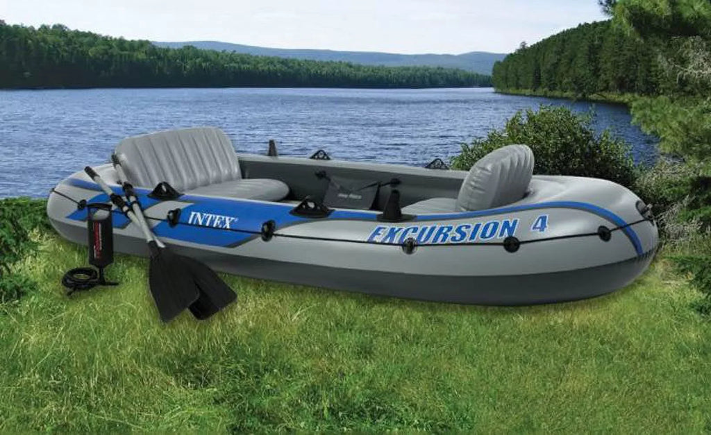 Intex Excursion Inflatable Rafting Fishing 4 Person Craft w/ Oars & Pump (3 Pack)