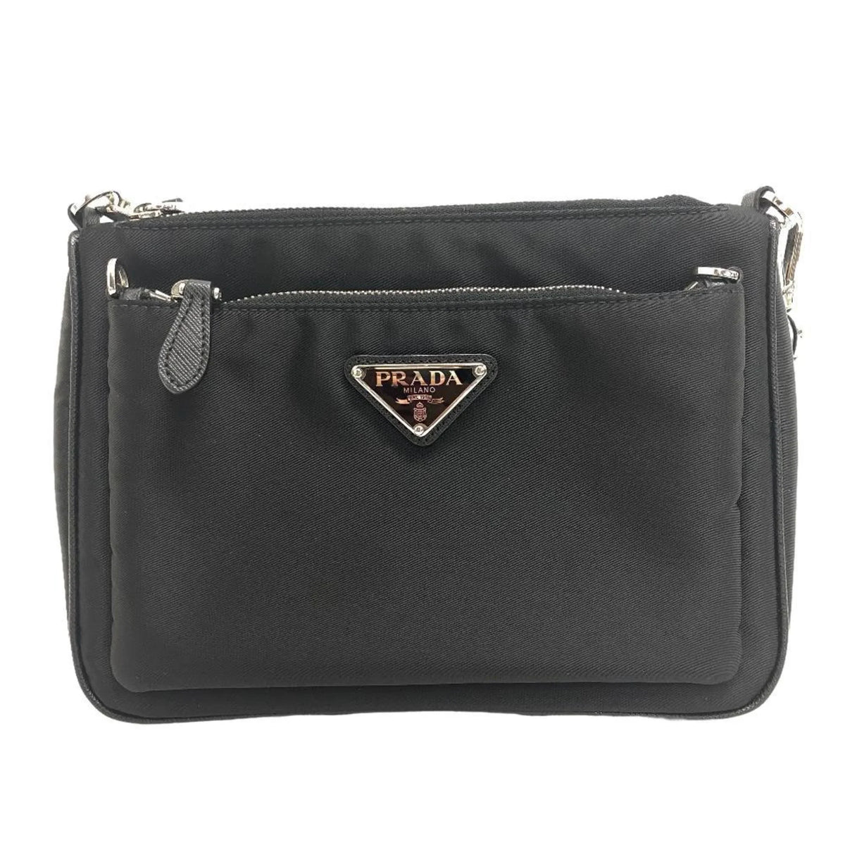 Pre-Owned PRADA 1BH168 Tessuto Triangle Plate Shoulder Bag Black Women's Z0006302 (Good)