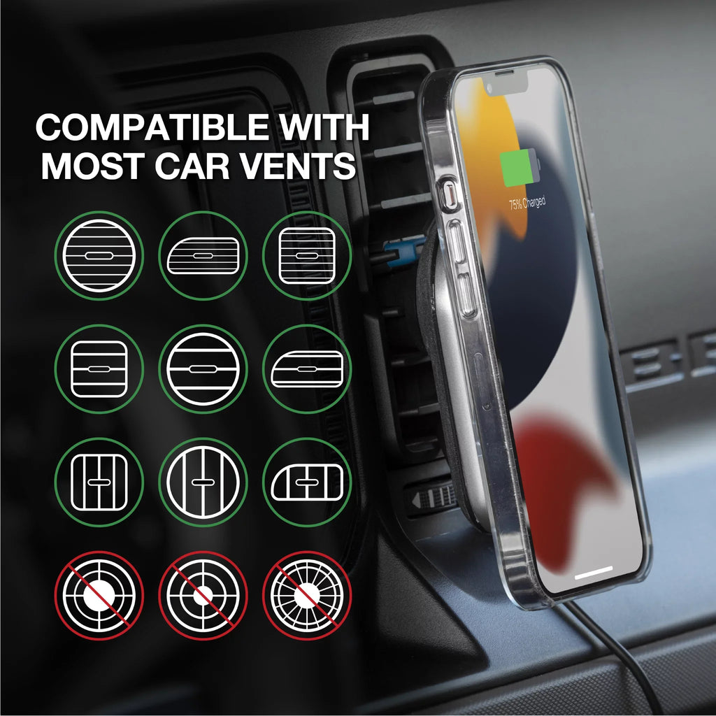 Scosche MPQ5DV-SP1 Dash/Vent Magnetic Wireless Charging Mount Compatible W/ MagSafe iPhone, Galaxy