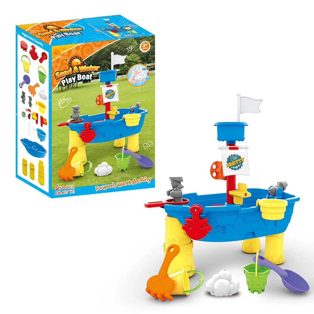 Beach Toy Pirate Ship Sandboxes 21 Pcs Sand Water Table for Boys Girls Toddlers + 3 Y Mundo Toys