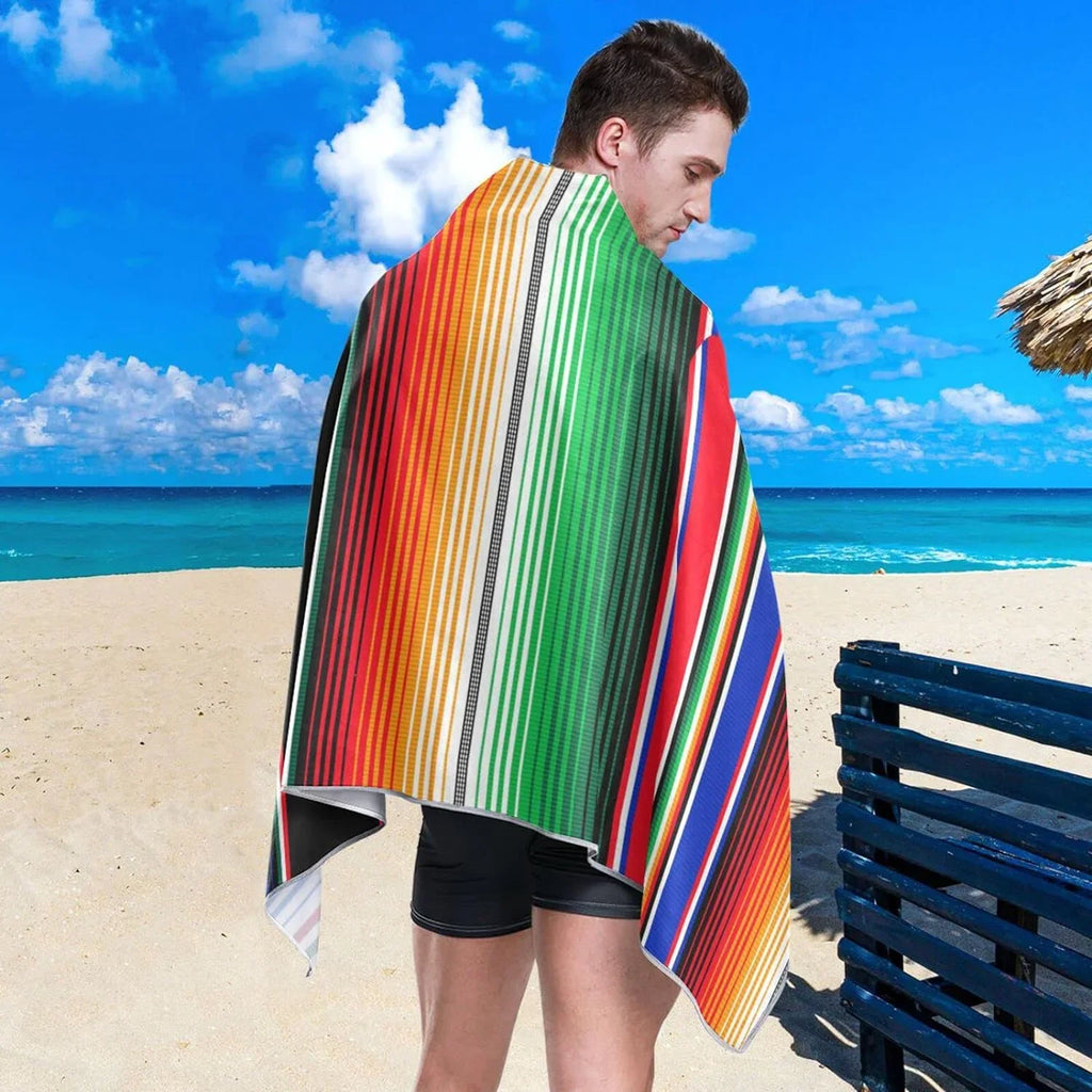 Bestwell Mexican Serape Blanket Stripes Beach Towel Oversized Towel Blanket, Thin Lightweight Microfiber Sand Free Quick Dry Towel, 30”X60” Multipurpose Pool Bath Yoga Swim Shower Towel