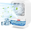 Sholov Portable Air Conditioner Fan Mini Personal Evaporative Air Cooler 90 Shaking Head with Battery with 3 Speeds & 2 Misting & LED Light for Home, Bedroom, Travel & Office, USB Charging, White