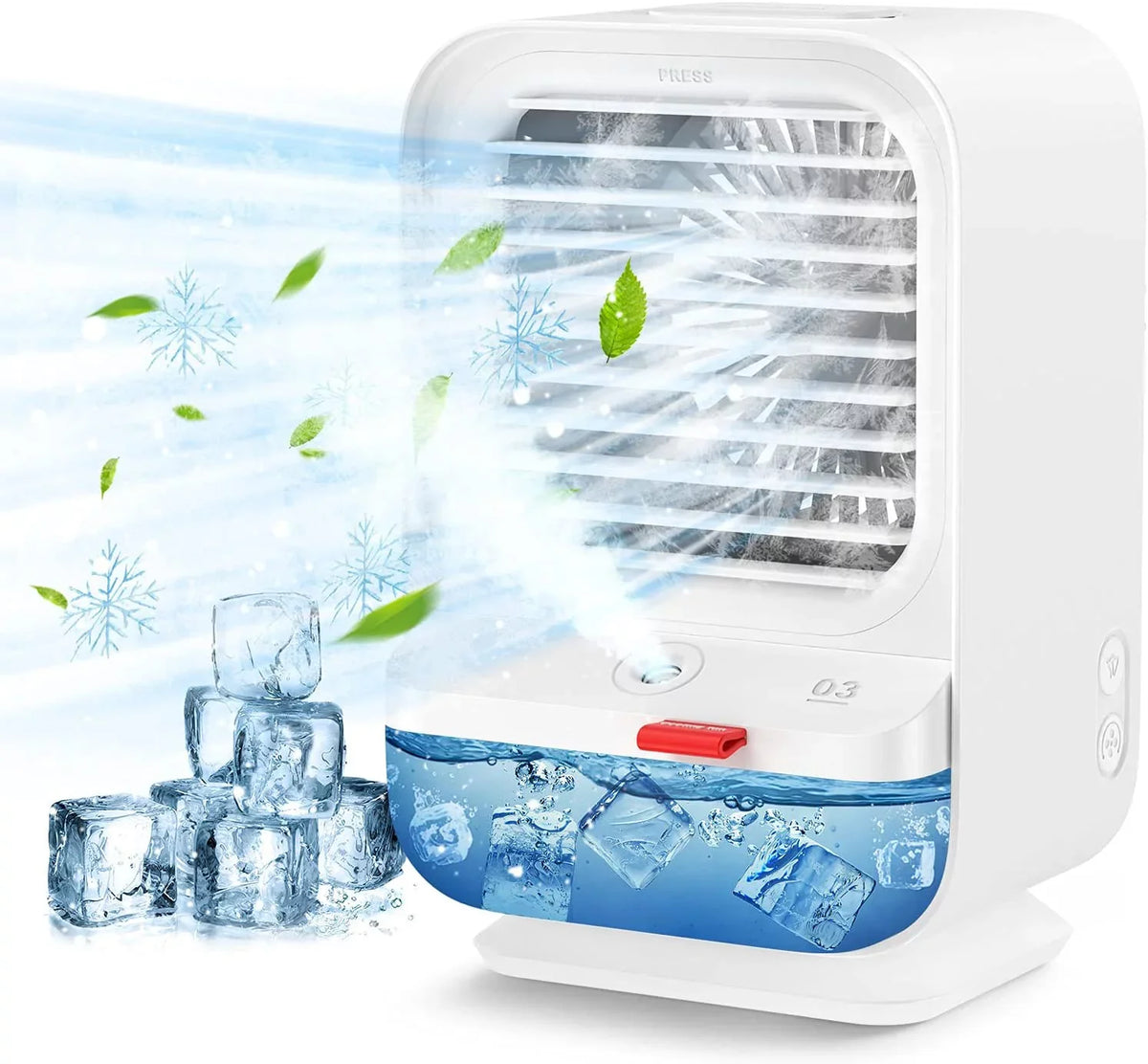 Sholov Portable Air Conditioner Fan Mini Personal Evaporative Air Cooler 90 Shaking Head with Battery with 3 Speeds & 2 Misting & LED Light for Home, Bedroom, Travel & Office, USB Charging, White