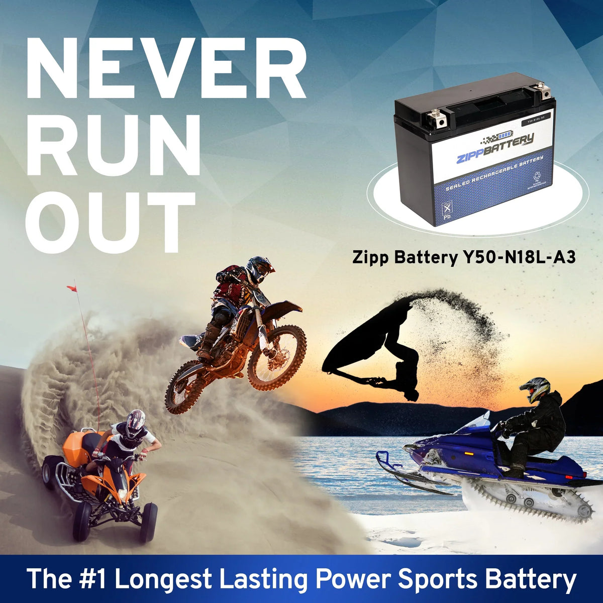 Zipp Battery Y50-n18l-a3 (50-n18l-a3 12 Volt,20 Ah, 260 Cca) Snowmobile Battery for Arctic Cat Bearcat 570 2006