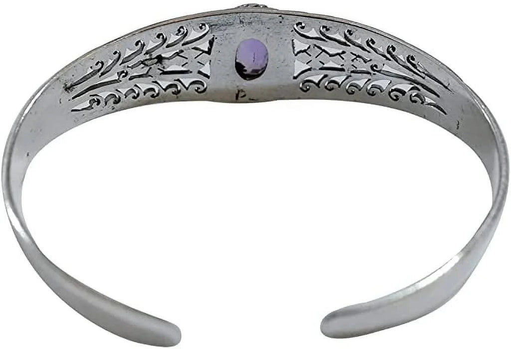 Genuine Purple Amethyst Gemstone Handmade Cuff for Men Women, Genuine 925 Sterling Silver Fashion s, Adjustable Designer Jewelry for Gifts