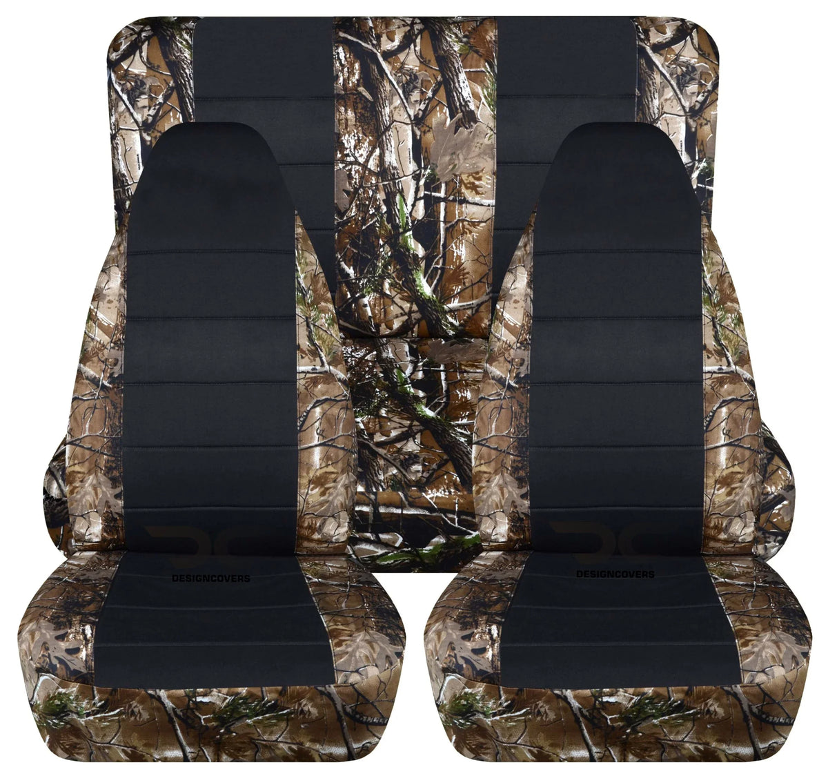 Wrap Compatible with 1997-2002 Jeep Wrangler TJ Camo 2door Seat Shield Woods Camouflage and Black - Full Set Front & Rear