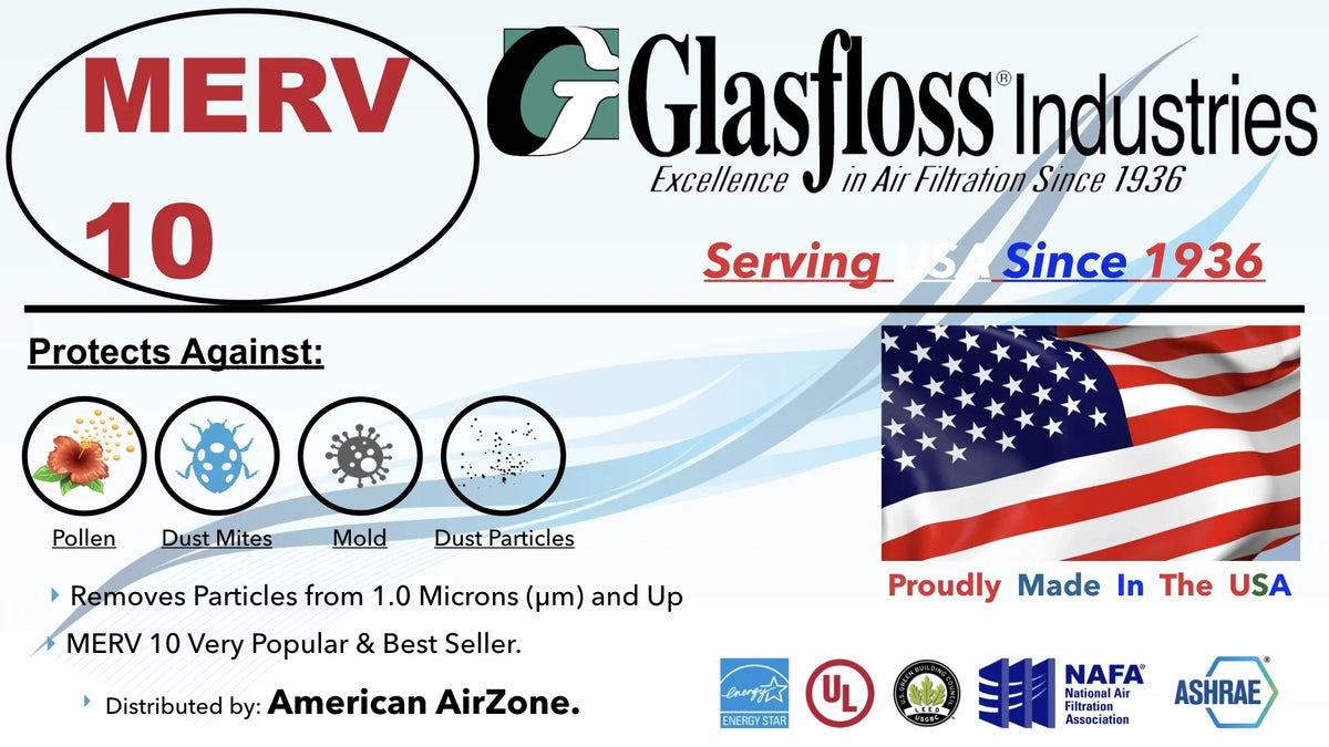 Glasfloss Air Filter 18x36x2 - 2" MERV 10 - (Pack of 6) - Pleated AC or HVAC Air Filter - Furnace Air Filter - Home or Office - Made In The .