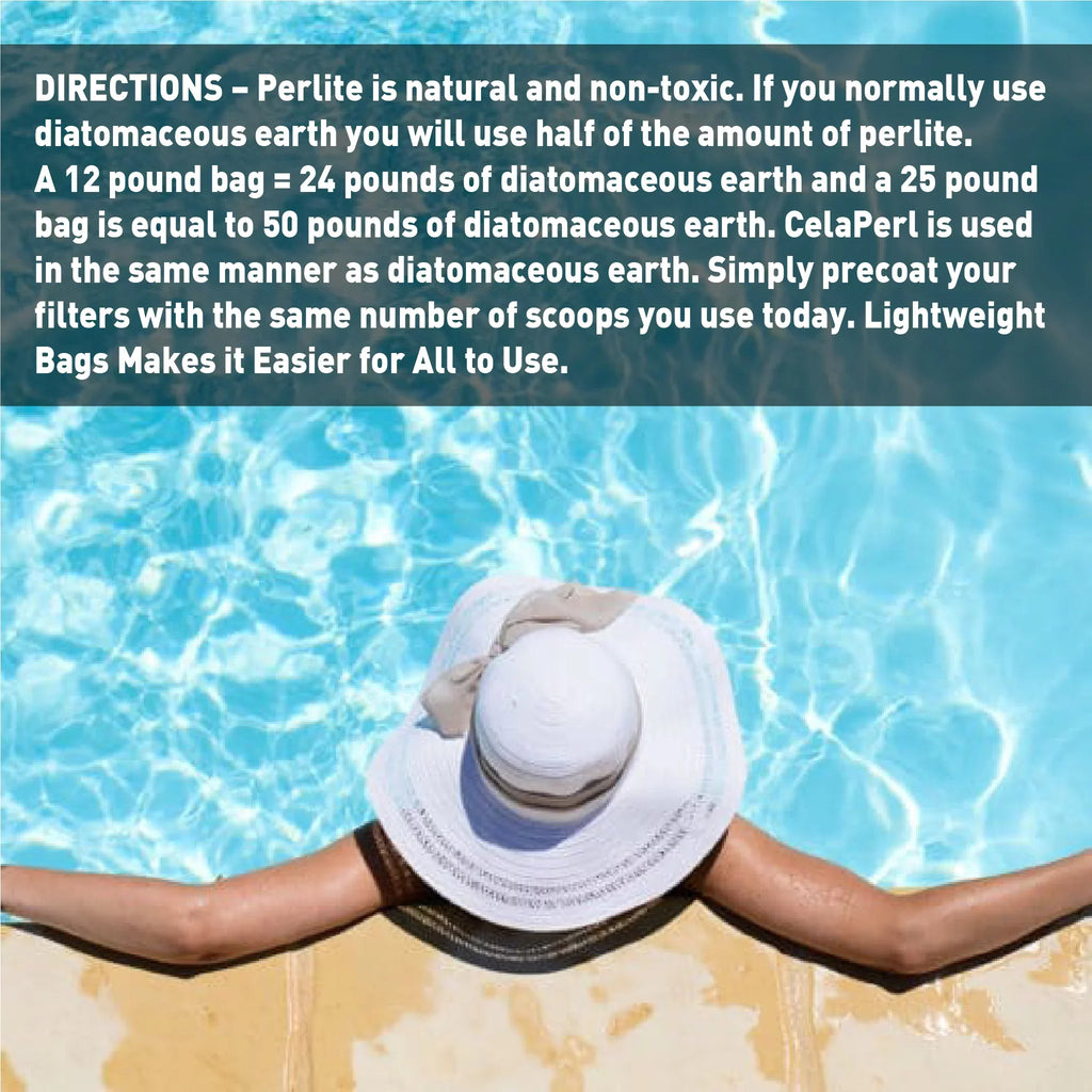 CelaPerl Perlite Pool Filter Aid – Diatomaceous Earth Alternative - Swimming Pool & Spa Filtration – 12 Pounds = 24 Pounds DE