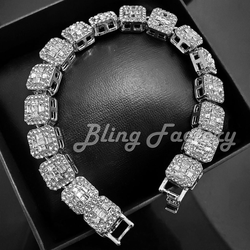 HIP HOP SILVER PT LUXURY BLING RED DIAL WATCH & ICED BAGUETTE STONE Bangle