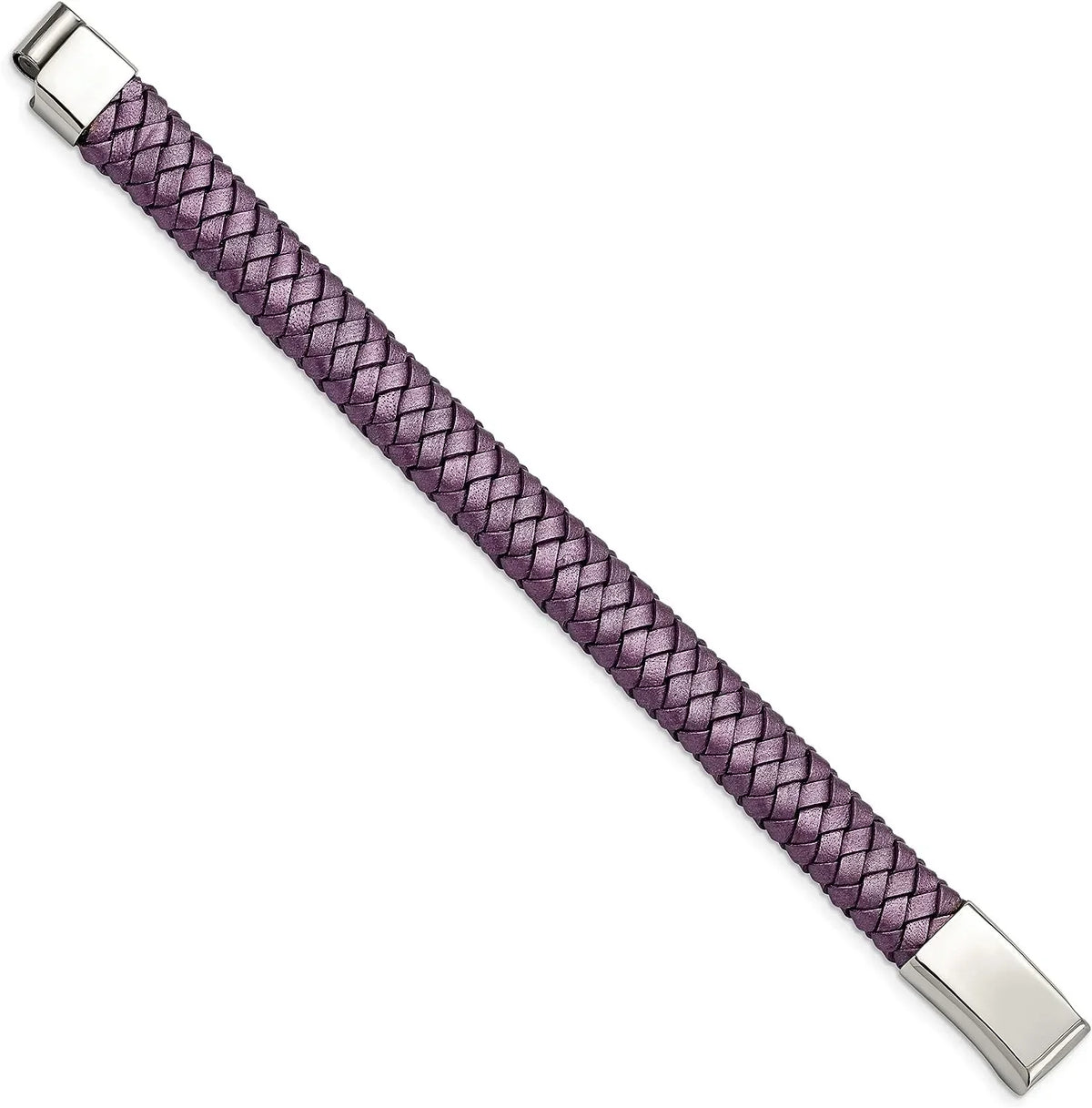 Chisel Stainless Steel Polished Metallic Purple Braided Leather - 7.5"