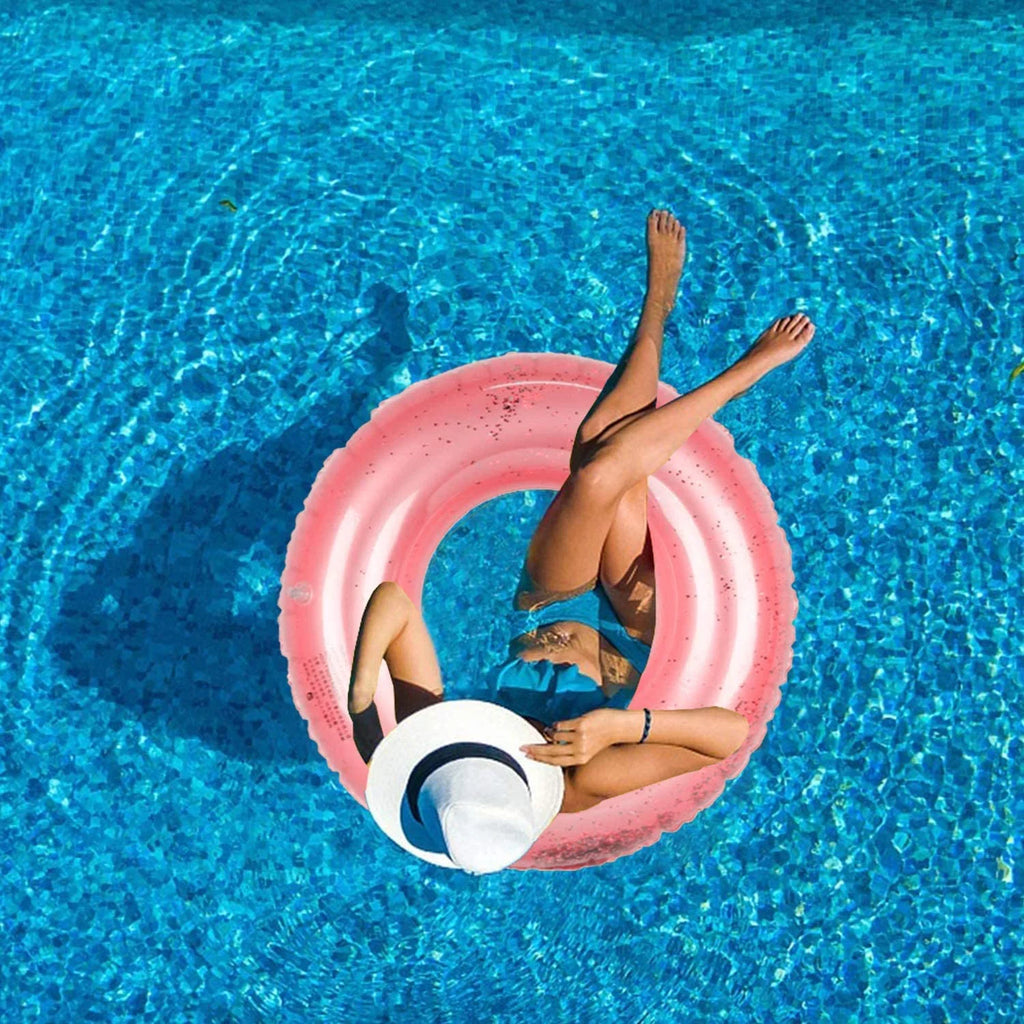 Alyvia Inflatable Rose Gold Pool Float with Glitter Inside, Fun Beach Floaties, Swim Party Toys, Summer Pool Round Rings for Adults & Kids | 48 Inch