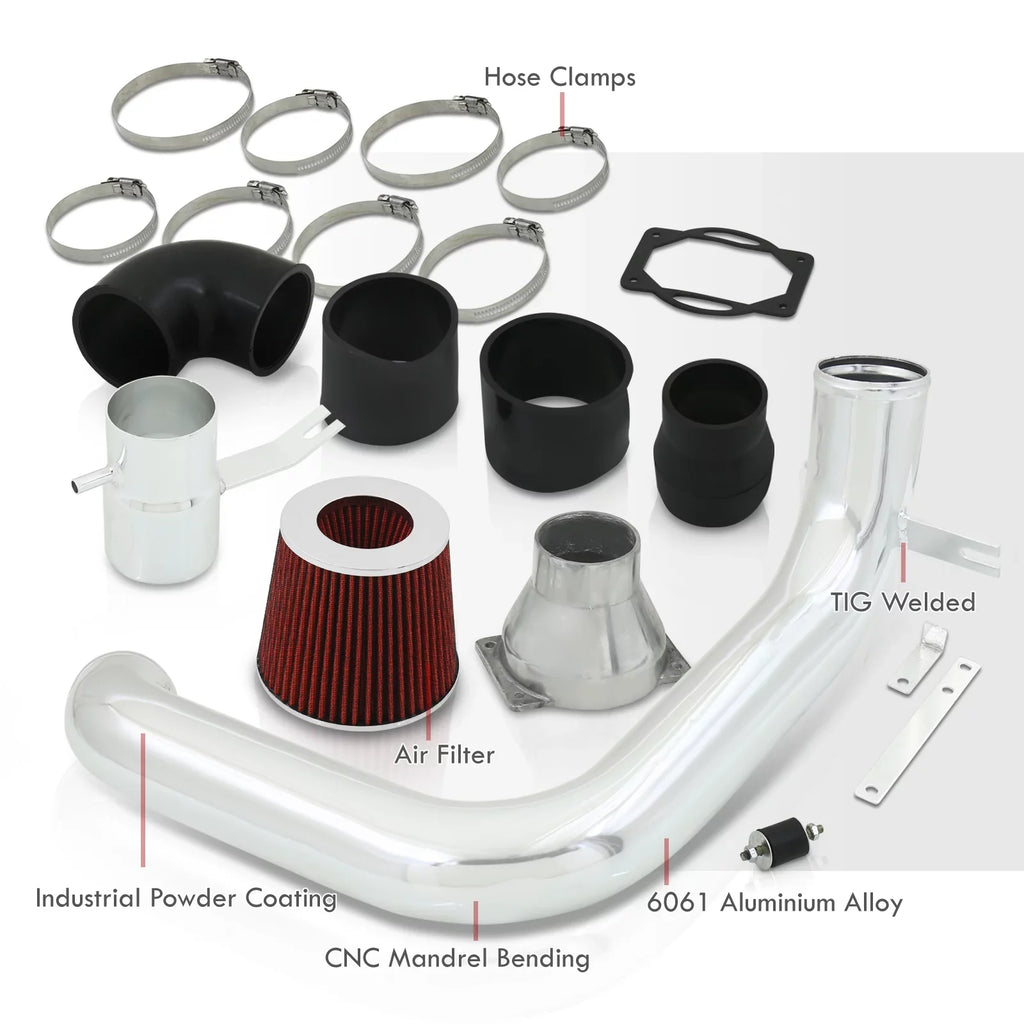 AJP Distributors Cold Air Intake CAI JDM Induction System Polish Aluminum Piping + Filter Compatible/Replacement For Mitsubishi Lancer ES LS OZ 2.0L l4 Manual Trans M/T 2002 2003 2004 2005 02 03 04 05