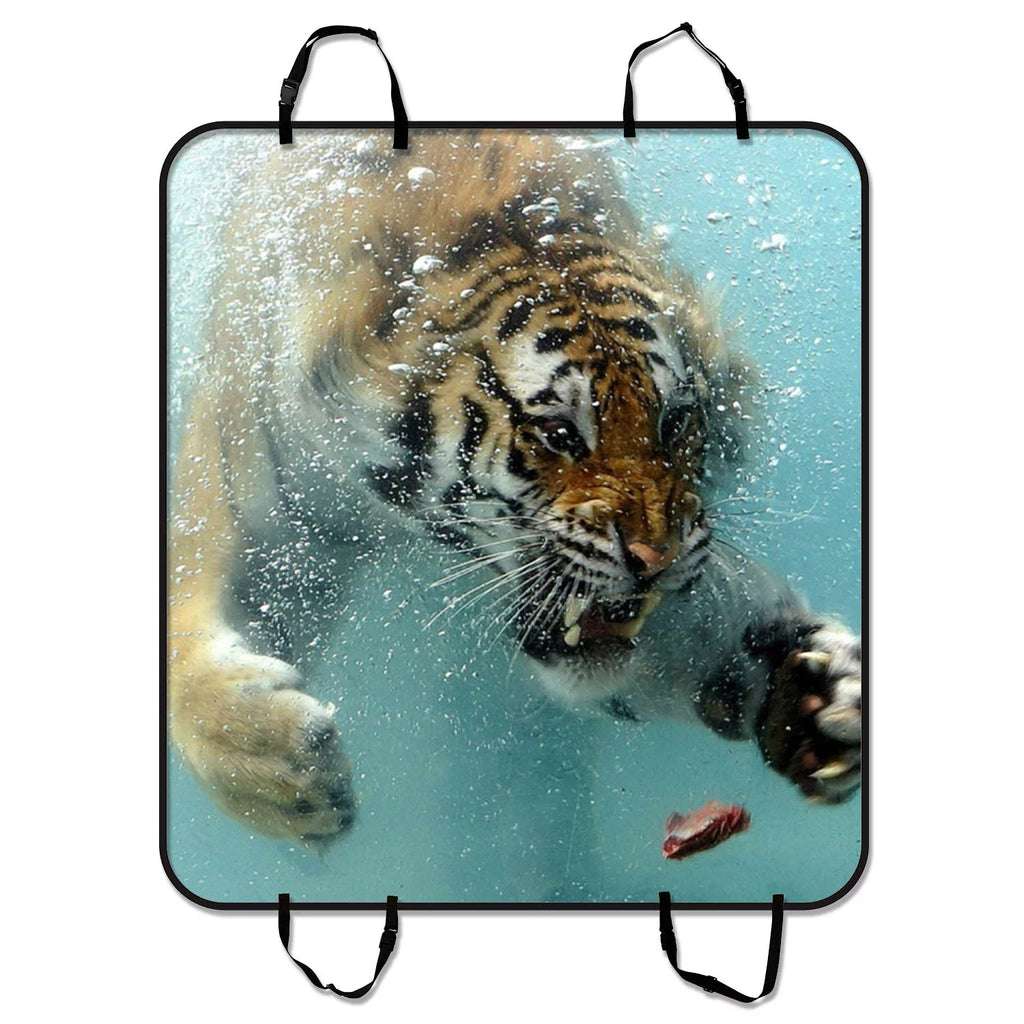 GCKG Fierce King Of Forest Tiger Swimming To A Meat Pet Car Seat Shield Dog Car Seat Mat Hammock Cargo Mat Trunk Mat For Cars Trucks and SUV 54x60 inches