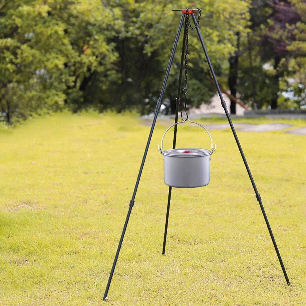 Camping Tripod, Portable Outdoor Cooking Tripod with Adjustable Campfire Picnic ing Pot Grill Stand Aluminum Cookware Accessory , Black