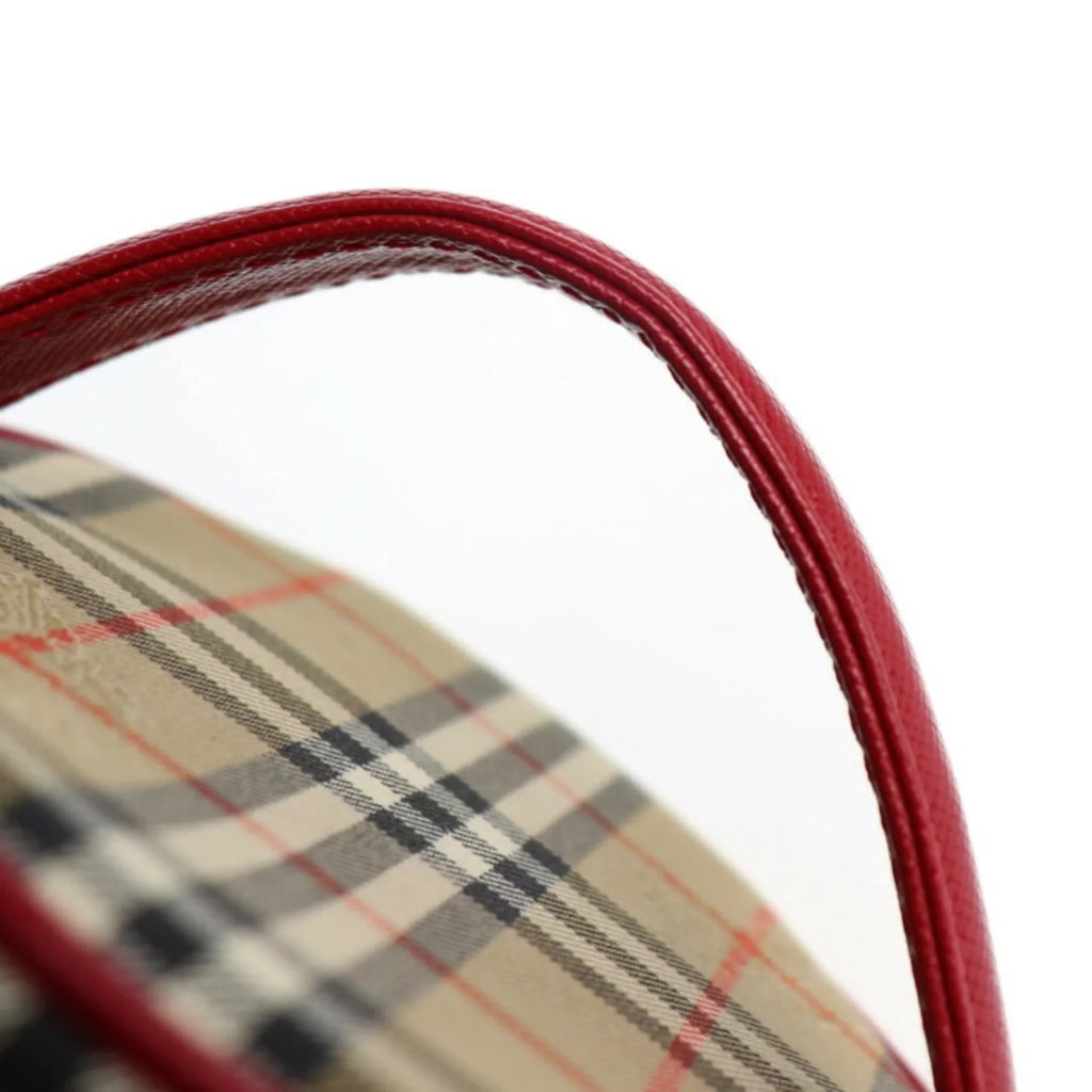Pre-Owned Burberrys Burberry Vanity Handbag Canvas Leather Beige Red Haymarket Plaid Accessory Case (Good)