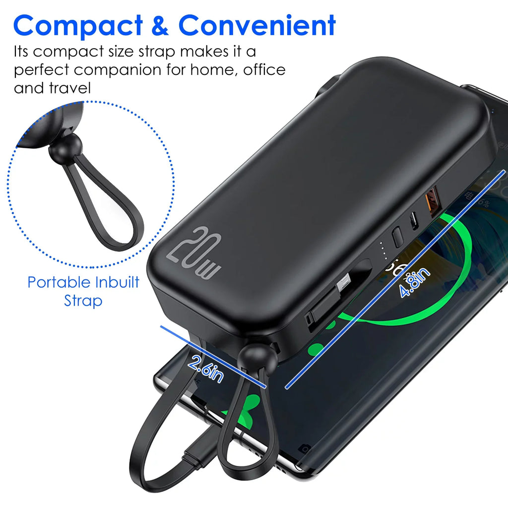 10000mAh iMounTEK Portable Charger 3 Inbuilt CablesType-C/LT/Micro-USB PD20W QC18W Fast Charging 5 Outputs External Battery Pack Fit For IOSPhone 14 Android