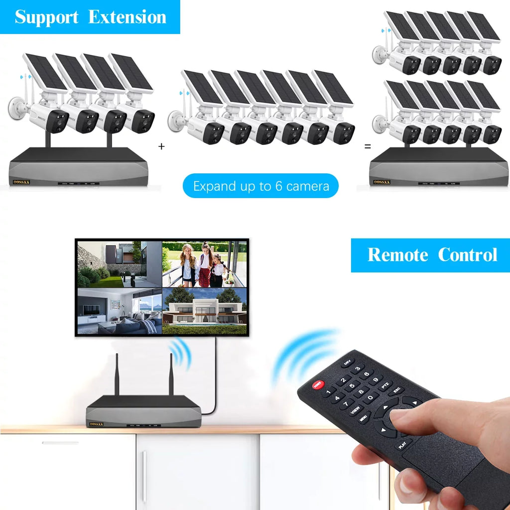OOSSXX Solar Security Cameras Wireless Outdoor,Dual Antennas Surveillance Camera System with 1TB Hard Drive